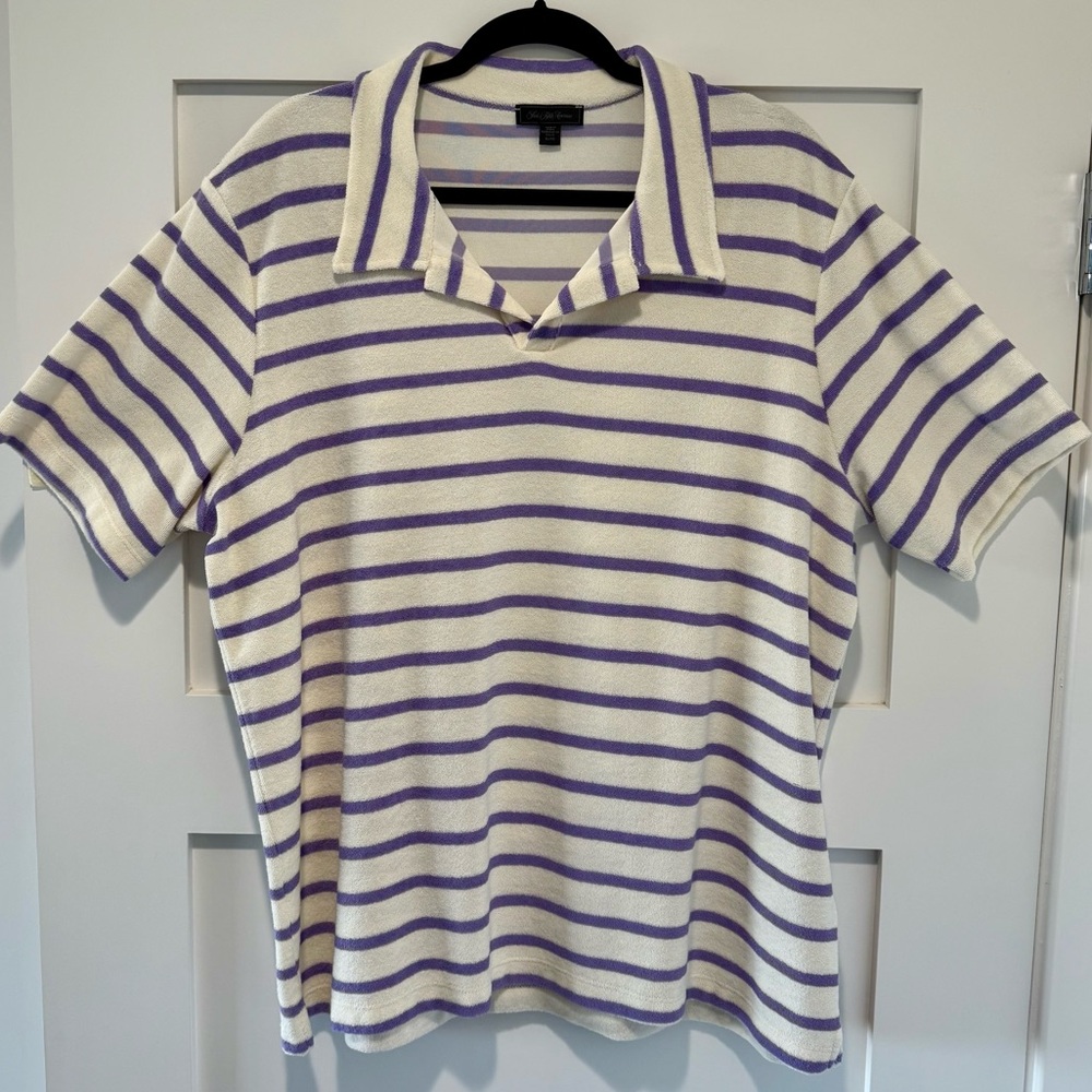 Sake Fifth Avenue Cuban collar Polo, white & purple, XL